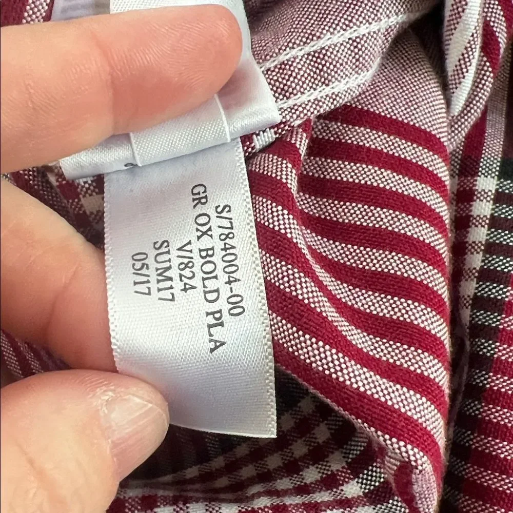 Banana Republic Grant Fit Stretch Oxford Button Down Red Plaid Size XL